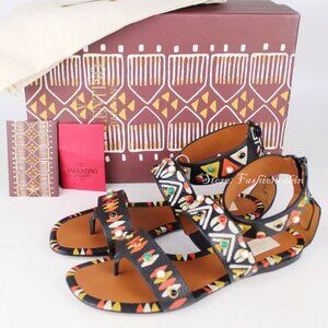 NEW VALENTINO GARAVANI Runway Studded Leather Sandals, EU 35.5, Bold Boho Luxury